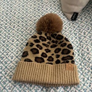 C.C  Tan Leopard Pom Beanie